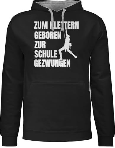 Pullover Herren Frauen Hoodie Kontrast zweifarbig - Zum Klettern geboren zur Schule gezwungen weiß - M - Schwarz/Grau meliert - Sport Kletter Hoodies von Shirtracer