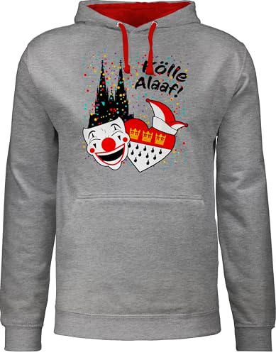 Pullover Herren Frauen Hoodie Kontrast zweifarbig - & Fasching - Damen - Kölle Alaaf Kostüm Köln Karneval Wappen I Jeck Rut Wiees I Narren I Kölsche Jecken - L - Grau meliert/Rot von Shirtracer