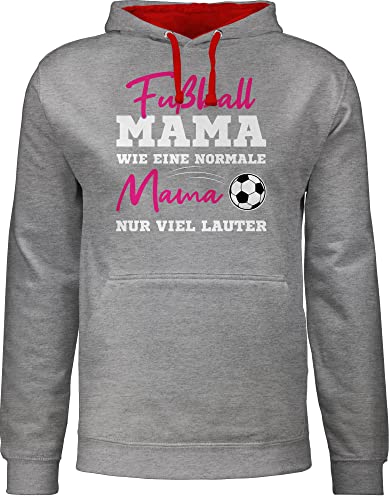 Shirtracer Pullover Herren Hoodie Kontrast zweifarbig - Muttertag - Fußball Mama - Wie eine Normale Mama nur viel lauter I Frauen Fußball Mütter - L - Grau meliert/Rot - muttertagsgeschenk klein von Shirtracer