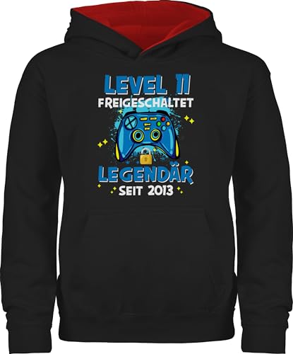 Pullover Kinder Hoodie Jungen Mädchen - 11. Geburtstag - Level 11 freigeschaltet Legendär seit 2013 - 152 (12/13 Jahre) - Schwarz/Rot - geschenke für elfjährige jahre geburtstagsgeschenke den von Shirtracer