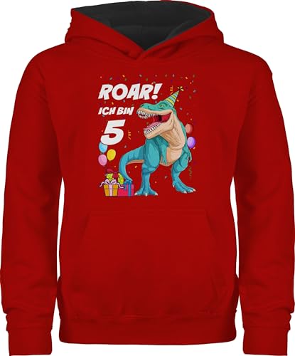 Shirtracer Pullover Kinder Hoodie Jungen Mädchen - 5. Geburtstag - Ich Bin 5 Jahre - T-Rex Dinosaurier Dino - 116 (5/6 Jahre) - Rot/Schwarz - geburtstagspullover fünf 5.Geburtstag 5, Five fünfter von Shirtracer