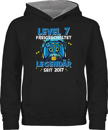 Pullover Kinder Hoodie Jungen Mädchen - 7. Geburtstag - Level 7 freigeschaltet Legendär seit 2017 - 116 (5/6 Jahre) - Schwarz/Grau meliert - sieben 2016 7, 7.geburtstag 7.geburtstags birthday von Shirtracer