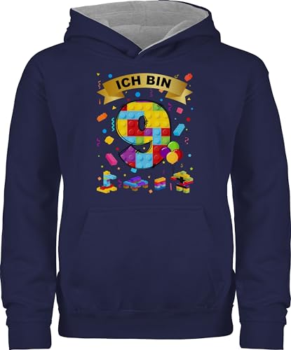 Pullover Kinder Hoodie Jungen Mädchen - 9. Geburtstag - Ich bin 9 Bausteine - 140 (9/11 Jahre) - Navy Blau/Grau meliert - neun jahre 9.geburtstag geburtstagskind geb kindergeburtstag alt neunte von Shirtracer