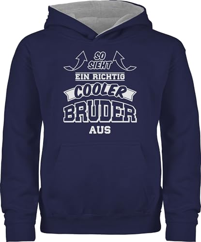 Pullover Kinder Hoodie Jungen Mädchen - So sieht ein richtig cooler Bruder aus Pfeile - 152 (12/13 Jahre) - Navy Blau/Grau meliert - geschenk weihnachten brother pulli geschwister geschenke bester von Shirtracer