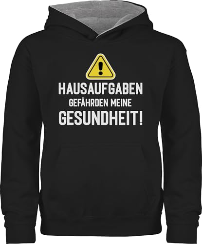 Pullover Kinder Hoodie Jungen Mädchen - Einschulung - Hausaufgaben gefährden meine Gesundheit Warnschild weiß - 140 (9/11 Jahre) - Schwarz/Grau meliert - 1.schultag schulstarter schuleingang von Shirtracer