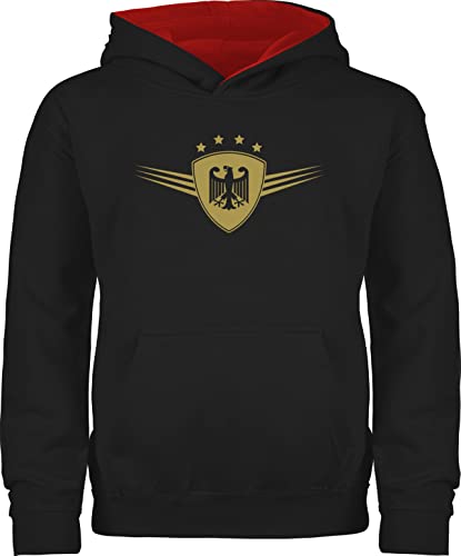 Shirtracer Pullover Kinder Hoodie Jungen Mädchen - 2024 Fussball EM Fanartikel - Deutschland Gold - 128 (7/8 Jahre) - Schwarz/Rot - wm fußball fu Ball Europameisterschaft wm2022 Fan für 2023 Europa von Shirtracer