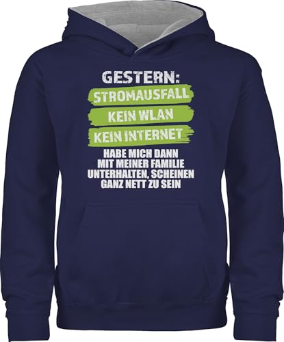 Pullover Kinder Hoodie Jungen Mädchen - Gaming - Gestern Stromausfall Kein Wlan Kein Internet I Gamer Geschenk lustig - 152 (12/13 Jahre) - Navy Blau/Grau meliert - game pulli zocker hoody zocken von Shirtracer