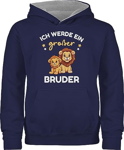 Shirtracer Pullover Kinder Hoodie Jungen Mädchen - Ich werde großer Bruder Geschenk Löwen - 128 (7/8 Jahre) - Navy Blau/Grau meliert - große 2024 grosser Geschenke für größeren Grosse grosser+Bruder von Shirtracer