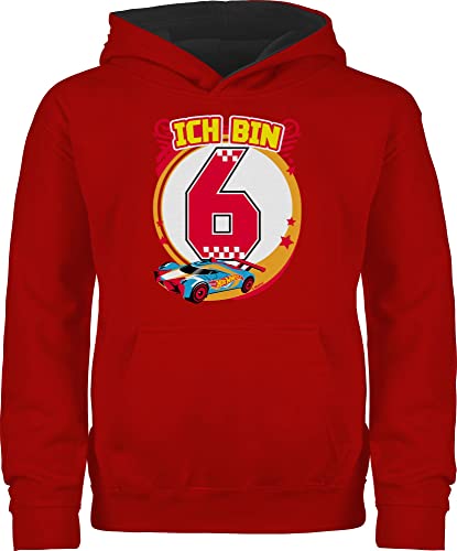 Shirtracer Pullover Kinder Hoodie Jungen Mädchen - Hot Wheels - Ich Bin 6 - Rennauto - 140 (9/11 Jahre) - Rot/Schwarz - hat 6. Geburtstag 6.Geburtstag von Shirtracer