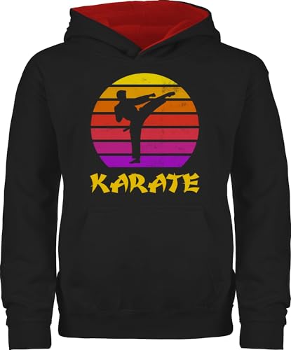 Shirtracer Pullover Kinder Hoodie Jungen Mädchen - Sport Kleidung - Karate Retro Sonne - 152 (12/13 Jahre) - Schwarz/Rot - Pulli Jungs von Shirtracer