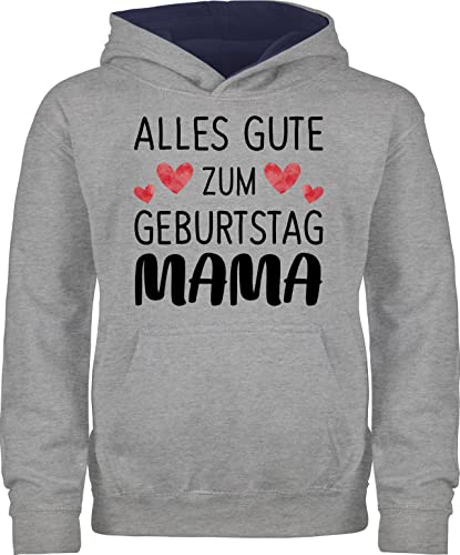 Shirtracer Pullover Kinder Hoodie Jungen Mädchen - Geschenk Tochter & Sohn - Alles Gute zum Geburtstag Mama - 128 (7/8 Jahre) - Grau meliert/Navy Blau von Shirtracer