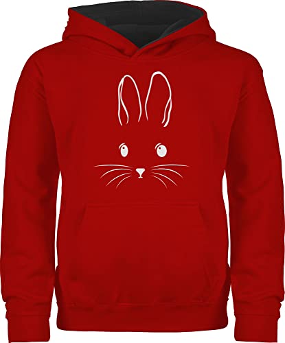 Pullover Kinder Hoodie Jungen Mädchen - Ostergeschenke Ostern - Hasen Kopf I Osterhase I Oster Hase - 104 (3/4 Jahre) - Rot/Schwarz - osterpullover ostermotiv Easter anziehsachen osterfest von Shirtracer