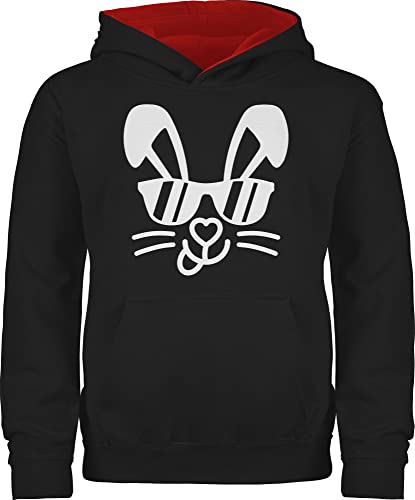Pullover Kinder Hoodie Jungen Mädchen - Osterhase cool Sonnenbrille I Cooler Oster Hase - 128 (7/8 Jahre) - Schwarz/Rot - osterhasen hasen hasenmotiv ostern häschen rabbit mit ostern￼ motiv von Shirtracer