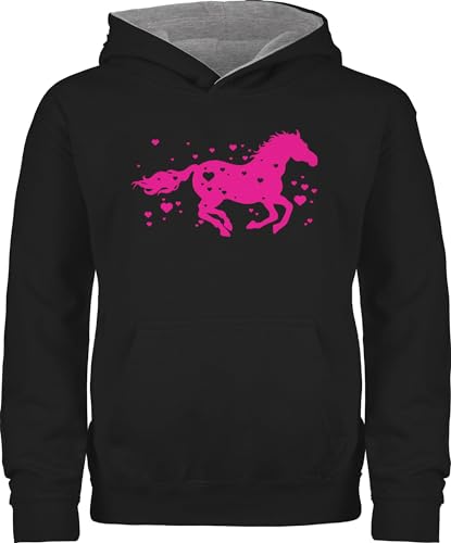 Shirtracer Pullover Kinder Hoodie Jungen Mädchen - Pferde - Pferd Reitpferd Springpferd - 116 (5/6 Jahre) - Schwarz/Grau meliert - reitsachen Kapuzenpullover REIT Kapuzenpulli pferdemädchen Hoody von Shirtracer