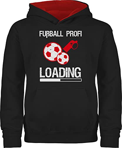 Shirtracer Pullover Kinder Hoodie Jungen Mädchen - Sport Kleidung - Fußball Profi Loading - Vintage - 140 (9/11 Jahre) - Schwarz/Rot - 25. Geburtstag Pulli Hoody Winterpullover Kapuzenpullover von Shirtracer