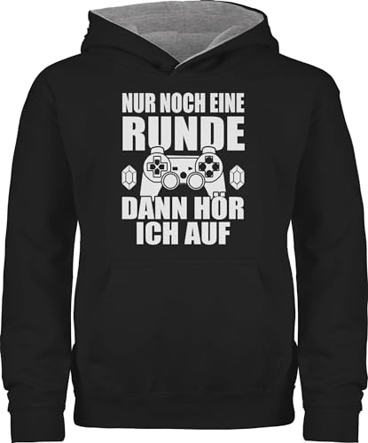 Shirtracer Pullover Kinder Hoodie Jungen Mädchen - Statement Sprüche - Nur noch eine Runde dann hör ich auf - 140 (9/11 Jahre) - Schwarz/Grau meliert - Geschenke für computerfreaks Spruch Game Pulli von Shirtracer