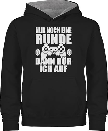 Pullover Kinder Hoodie Jungen Mädchen - Statement Sprüche - Nur noch eine Runde dann hör ich auf - 140 (9/11 Jahre) - Schwarz/Grau meliert - Geschenke für computerfreaks Pulli mit sprüchen von Shirtracer