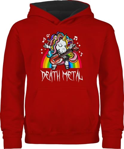 Shirtracer Pullover Kinder Hoodie Jungen Mädchen - Trend Kinderkleidung und Co - Death Metal Einhorn - 140 (9/11 Jahre) - Rot/Schwarz - Unicorn hudis Heavy Hoody Pulli Jungs von Shirtracer