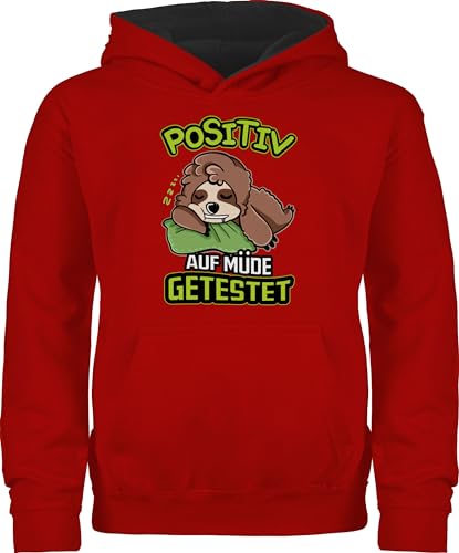 Shirtracer Pullover Kinder Hoodie Jungen Mädchen - Trend Kinderkleidung und Co - Positiv auf Müde getestet - 116 (5/6 Jahre) - Rot/Schwarz - Sloth Pulli faultier morgenmuffel ich wurde von Shirtracer