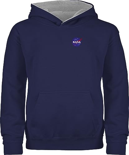 Shirtracer Pullover Kinder Hoodie Jungen Mädchen - Weltall - NASA Logo Space X Merchandise Weltraum - 152 (12/13 Jahre) - Navy Blau/Grau meliert - Hoody Pulli von Shirtracer