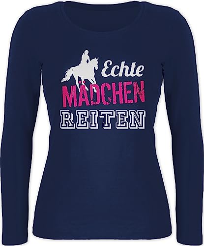 Langarmshirt Damen - Pferde - Echte Mädchen reiten - XS - Marineblau - sprüche mit pferd geschenk+für+pferdeliebhaber pferdeliebhaber geschenk geschenke für reiter pferdeartikel pferdefan horses von Shirtracer