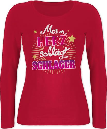 Shirtracer Schlager - Mein Herz schlägt Schlager - weiß - S - Feuerrot - Fun - BCTW071 - Langarmshirt Damen von Shirtracer