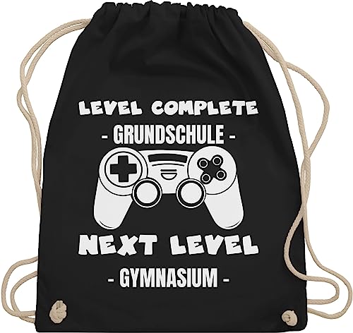 Shirtracer Turnbeutel Rucksack - Schulanfang & Einschulung Geschenk - Level complete - next level Gymnasium weiß - Unisize - Schwarz - 5 klasse zur schulanfänger gymi beutelrucksäcke zum schulkind von Shirtracer