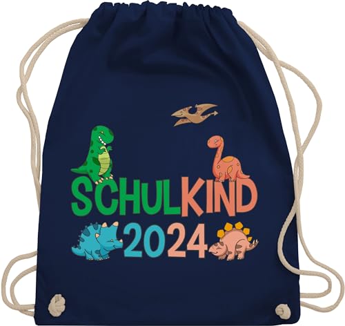 Turnbeutel Rucksack - Schulanfang & Einschulung Geschenk - Schulkind 2024 Dinos - Unisize - Navy Blau - schulkinder 1.klasse dino beutel maedchen einschulung. schule dinosaurier bag erster schultag von Shirtracer