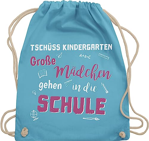 Shirtracer Turnbeutel Rucksack - Schulanfang & Einschulung Geschenk - Tschüss Kindergarten Große Mädchen - Unisize - Hellblau - grundschule geschenke für schulkind kiga schule sportbeutel baumwolle von Shirtracer