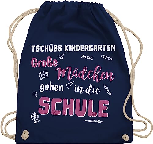 Shirtracer Turnbeutel Rucksack - Schulanfang & Einschulung Geschenk - Tschüss Kindergarten Große Mädchen - Unisize - Navy Blau - schulkinder geschenke zur schulanfänger kiga sportbeutel von Shirtracer