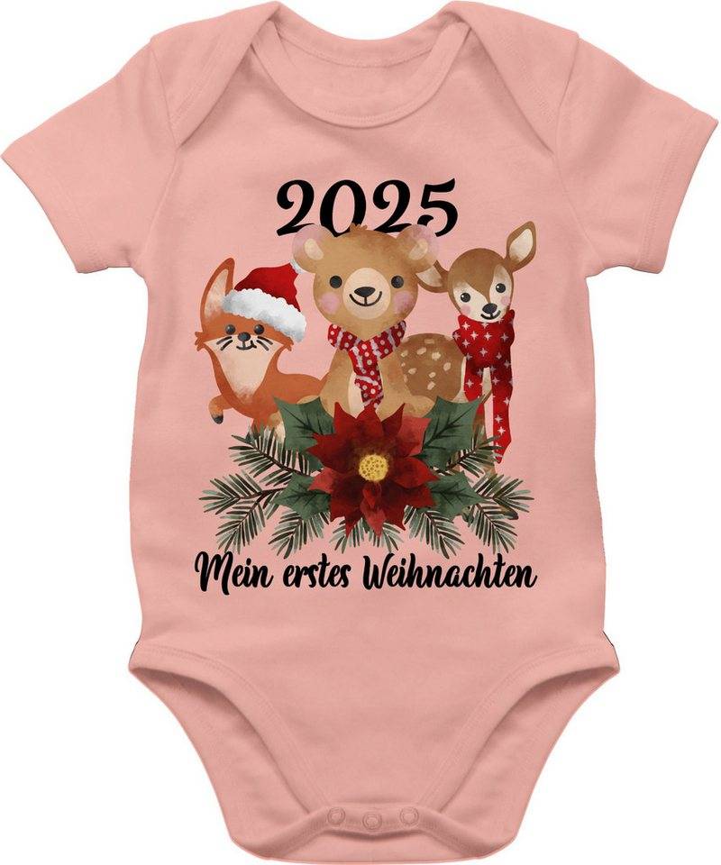 Shirtracer Shirtbody 2025 Mein erstes Weihnachten mit süßen Tieren - schwarz Weihnachten Kleidung Baby von Shirtracer
