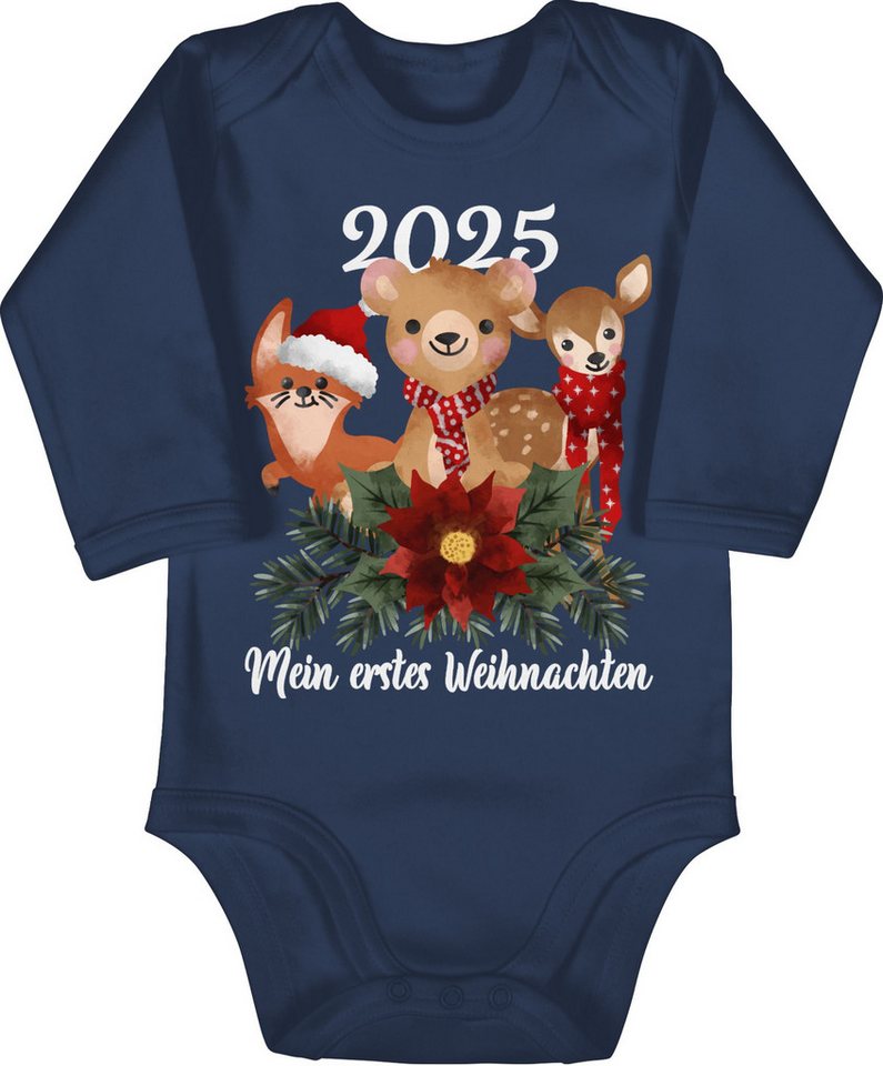 Shirtracer Shirtbody 2025 Mein erstes Weihnachten mit süßen Tieren - weiß Weihnachten Kleidung Baby von Shirtracer