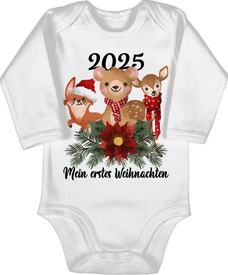 Shirtracer Shirtbody 2025 Mein erstes Weihnachten mit süßen Tieren - schwarz Weihnachten Kleidung Baby von Shirtracer