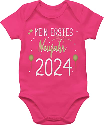 Baby Body Junge Mädchen - Silvester - Mein 1. Neujahr weiß 2024-3/6 Monate - Fuchsia - new years my first year strampler outfit sylvester 1 für erstes party babybody 24 silvesteroutfit von Shirtracer