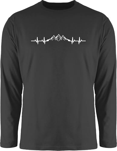 Langarmshirt Herren Langarm Shirt - Skiurlaub Apres Ski - Berge Herzschlag I Geschenk Bergliebhaber I Bergliebe - XL - Schwarz - Longshirt valemtinstagsgeschenk Berg Tshirt Skifahren von Shirtracer
