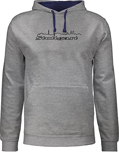 Pullover Herren Frauen Hoodie Kontrast zweifarbig - Köln Skyline - 3XL - Grau meliert/Navy Blau - hoddis zweifarbiger damen pulli stadt koeln kapputzenpolover kölle kapuzenpullover koln pullis von Shirtracer