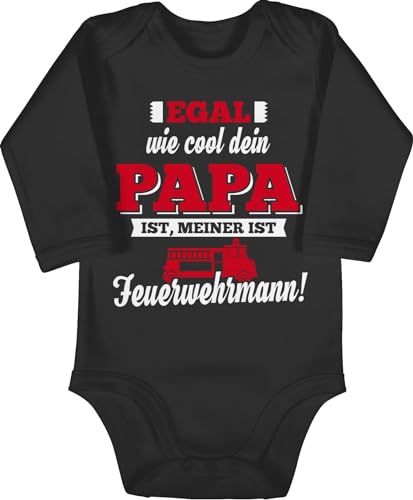 Shirtracer Baby Body langarm Mädchen Junge - Sprüche - Mein Papa Feuerwehrmann - 6/12 Monate - Schwarz - babygeschenk lustig feuerwehr babybodys mit spruch feuerwehrmänner babybuddy sprüche. tag von Shirtracer