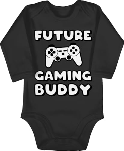 Baby Body langarm Mädchen Junge - Sprüche - Future Gaming Buddy - 3/6 Monate - Schwarz - babygeschenke spruch game babybody babygeschenk spruche gamer strampler baby-geschenke sprüchen zocker von Shirtracer