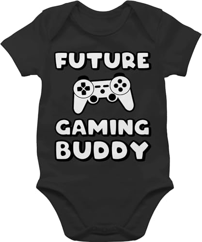 Baby Body Junge Mädchen - Sprüche - Future Gaming Buddy - 6/12 Monate - Schwarz - zocken babymode witzig spruch game bodys strampler babybody mit sprüchen spruche gamer babybodys babygeschenk von Shirtracer