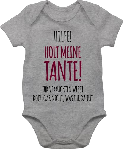 Baby Body Junge Mädchen - Sprüche - Hilfe Holt Meine Tante - 1/3 Monate - Grau meliert - geschenk für neffe babymode witzig spruch aunt bodys baby-kleidung strampler mit lustigen sprüchen von Shirtracer