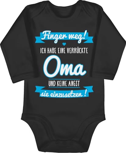 Baby Body langarm Mädchen Junge - Sprüche - Ich habe eine verrückte Oma blau - 3/6 Monate - Schwarz - oma+body+baby klamotten spruch omi strampler bodys mit spruche omas babybody großeltern von Shirtracer