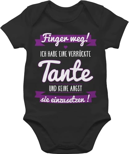 Baby Body Junge Mädchen - Ich habe eine verrückte Tante Lila - 1/3 Monate - Schwarz - lustige babykleidung kleidung mit geschenk aunt babybody geschenke neffe babygeschenke von babygeschenk family von Shirtracer