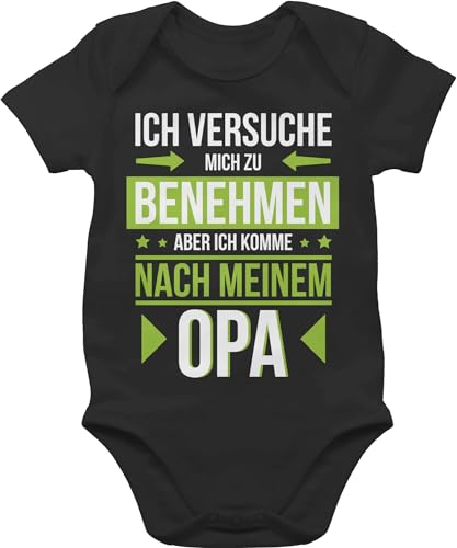 Baby Body Junge Mädchen - Sprüche - Ich versuche mich zu benehmen aber ich komme nach meinem Opa grün - 1/3 Monate - Schwarz - freche strampler babymode witzig spruch hallo bodys enkelkind von Shirtracer