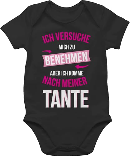Baby Body Junge Mädchen - Sprüche - Ich versuche mich zu benehmen aber ich komme nach meiner Tante - 3/6 Monate - Schwarz - auntie babybody bodys für babys mit sprüchen lustige babygeschenke von Shirtracer