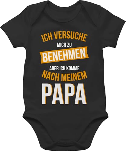 Baby Body Junge Mädchen - Sprüche - Versuche mich zu benehmen komme nach Papa - 6/12 Monate - Schwarz - babysachen lustige babykleidung strampler mit spruch babygeschenk lustig vater babybodys von Shirtracer