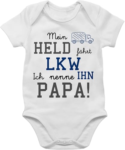 Baby Body Junge Mädchen - Sprüche - Mein Held fährt LKW - 1/3 Monate - Weiß - vatertagsgeschenk babymode witzig spruch dad bodys vatertag kurzarm strampler mit lustigen sprüchen spruche papa von Shirtracer