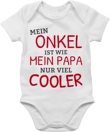 Baby Body Junge Mädchen - Sprüche - Mein Onkel ist wie mein Papa nur cooler - 12/18 Monate - Weiß - strampler neutral babymode witzig spruch dad bodys neffe geschenk babybody mit sprüchen von Shirtracer