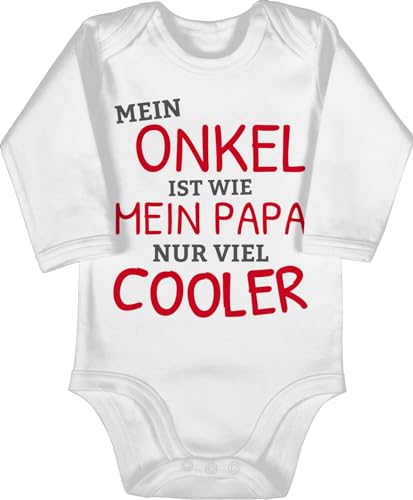 Baby Body langarm Mädchen Junge - Sprüche - Mein Onkel ist wie mein Papa nur cooler - 3/6 Monate - Weiß - sachen klamotten spruch dad strampler babysachen von bodys mit spruche uncle babybody von Shirtracer