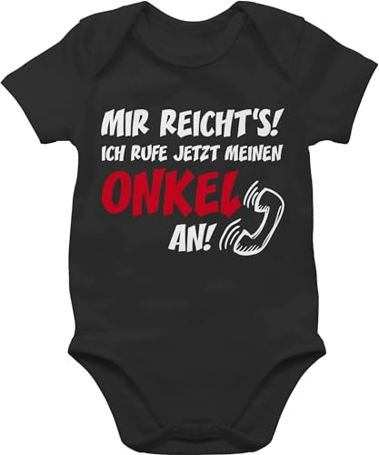Baby Body Junge Mädchen - Sprüche - Mir reichts Ich ruf jetzt meinen Onkel an - 1/3 Monate - Schwarz - babymode witzig spruch mein bodys strampler mit lustigen sprüchen spruche rufe babysachen von Shirtracer
