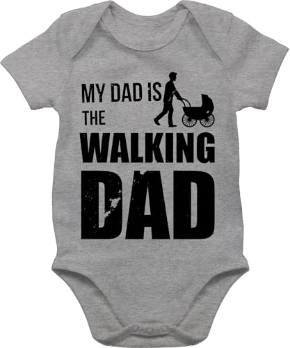 Baby Body Junge Mädchen - Papa - My Dad is the Walking Dad - 12/18 Monate - Grau meliert - vatertagsgeschenk für werdende väter fatertags geschenk vatertag geburt bodys lustige babygeschenke von Shirtracer